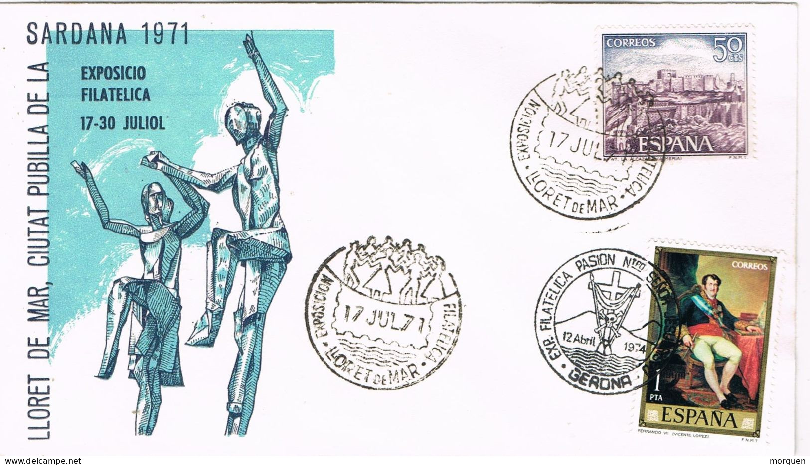55152. Carta LLORET De MAR (Gerona) 1971. Ciudad Pubilla SARDANA, Resellada En GERONA 1974 - Covers & Documents