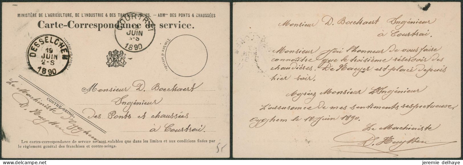 Carte-correspondance De Service Obl Simple Cercle "Desselghem" (1890) > Courtrai - Franquicia