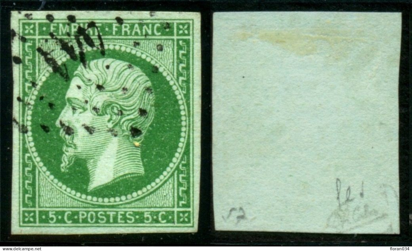 France N° 12b Vert Foncé Obl. Pc - Signé Calves - Cote 240 Euros - TTB Qualité - 1853-1860 Napoleon III