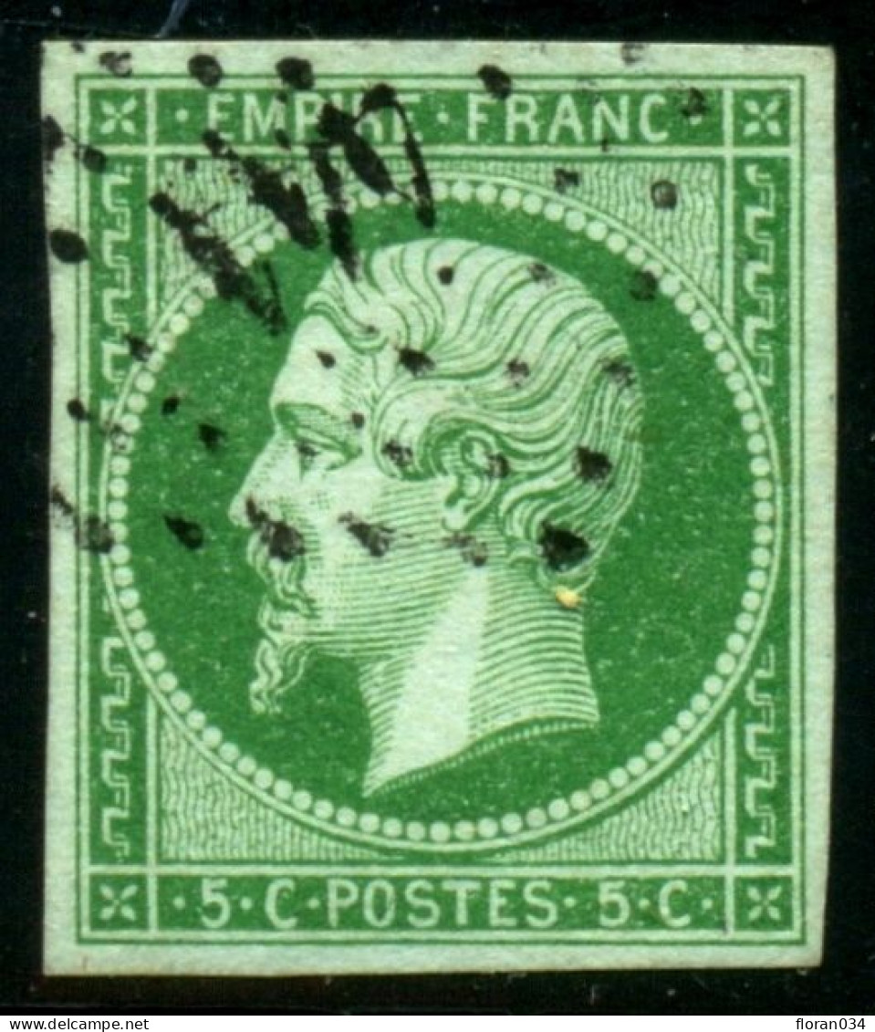 France N° 12b Vert Foncé Obl. Pc - Signé Calves - Cote 240 Euros - TTB Qualité - 1853-1860 Napoleon III