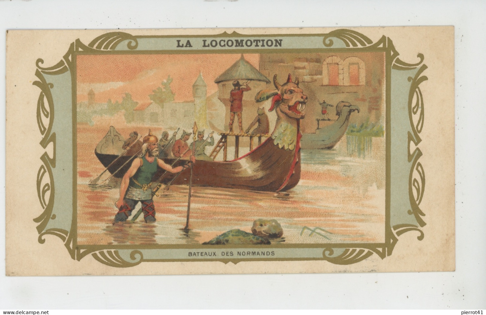 PUBLICITÉ - Jolie Carte PUB Pour BISCUITS GERMAIN LYON - La Locomotion - Bateaux Des Normands (vikings ) - Publicité