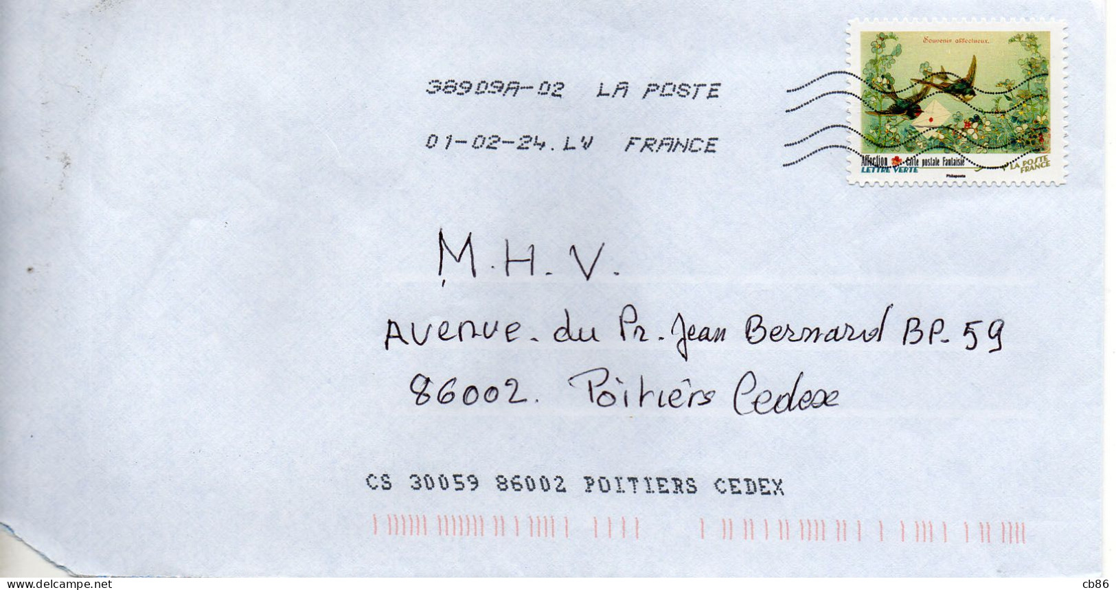 Timbre Adhésif N° 2157 Carte Postale Fantaisie Affection - 1961-....