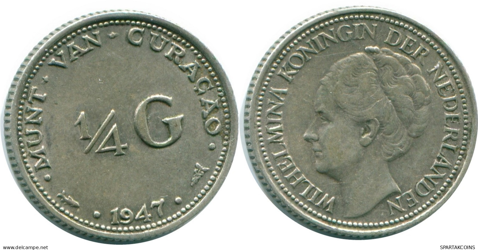 1/4 GULDEN 1947 CURACAO Netherlands SILVER Colonial Coin #NL10833.4.U.A - Curacao