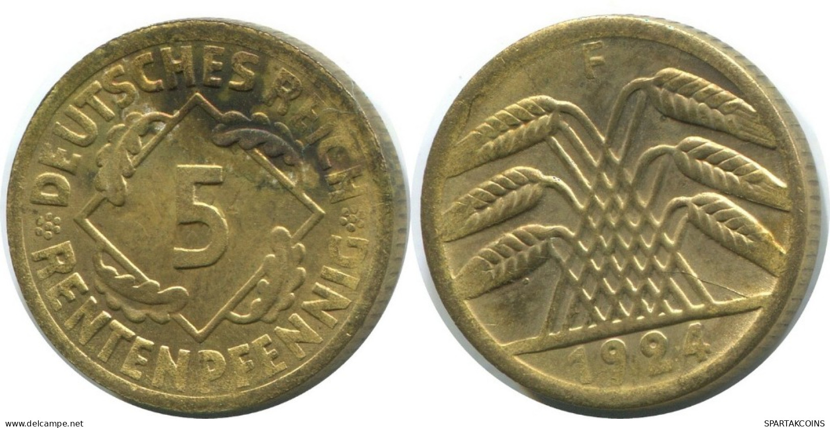 5 REINTENPFENNIG 1924 F DEUTSCHLAND Münze GERMANY #AD814.9.D.A - 5 Rentenpfennig & 5 Reichspfennig