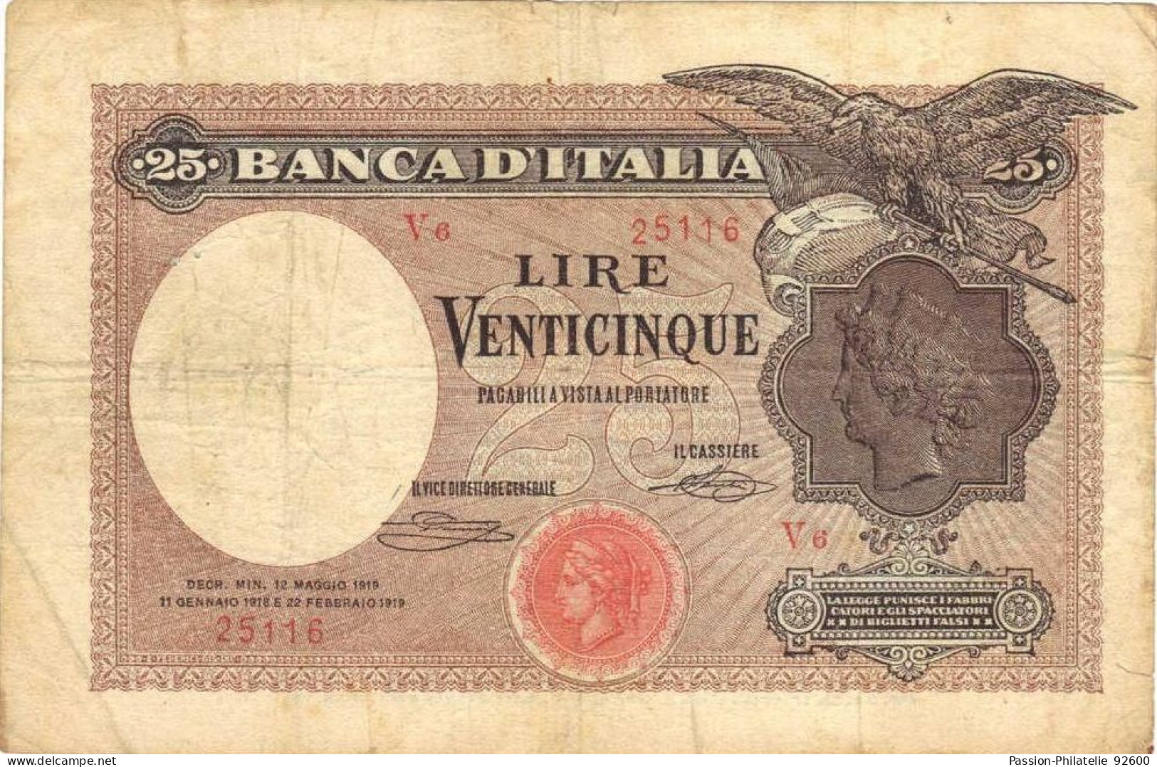Banque D'Italia - 25 Lire (Venticinque) - 1919 - 25 Lire