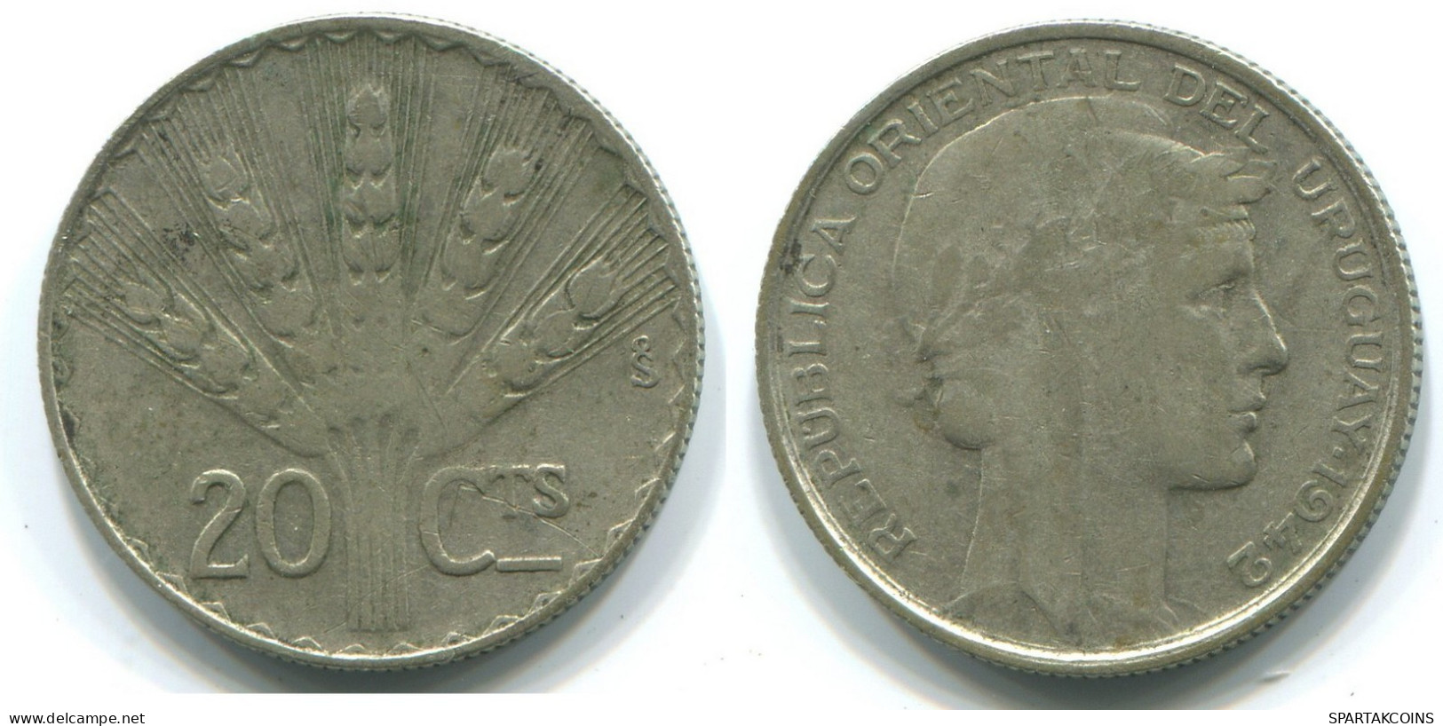 20 CENTÉSIMOS 1942 URUGUAY ARGENT Pièce #WW1188.F.A - Uruguay