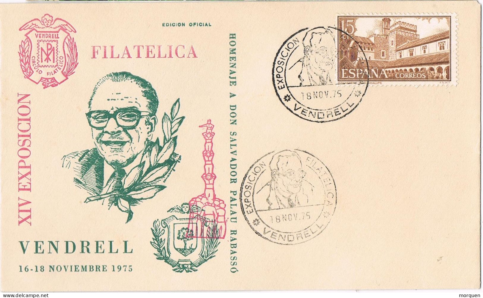 55155. Carta VENDRELL (Tarragona)  1975. Homenaje A Salvador PALAU RABASSÓ - Lettres & Documents