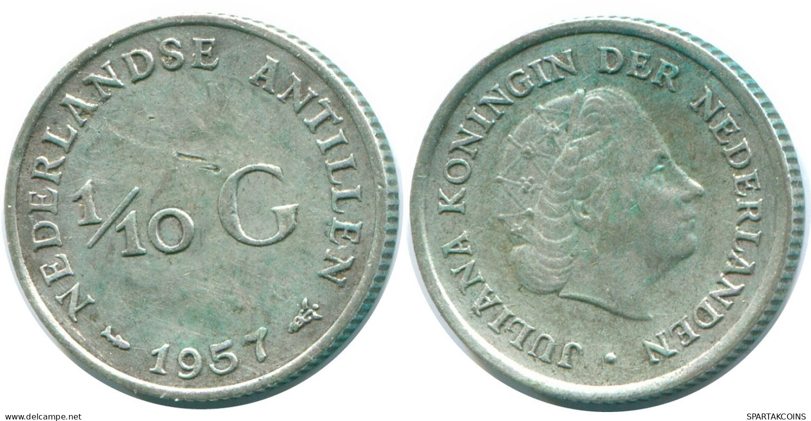 1/10 GULDEN 1957 ANTILLAS NEERLANDESAS PLATA Colonial Moneda #NL12136.3.E.A - Antilles Néerlandaises