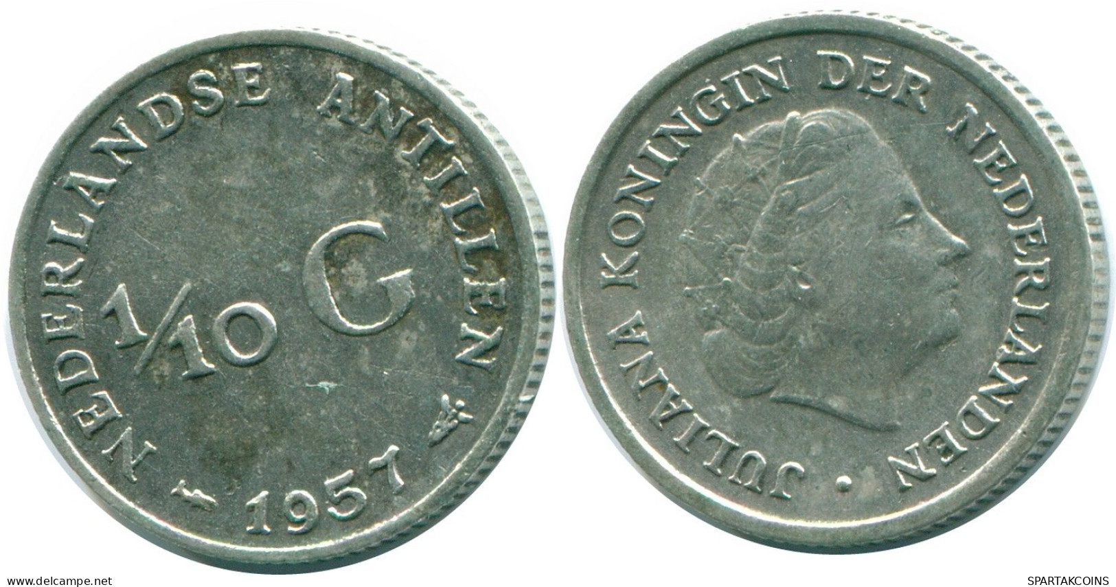 1/10 GULDEN 1957 NETHERLANDS ANTILLES SILVER Colonial Coin #NL12131.3.U.A - Niederländische Antillen