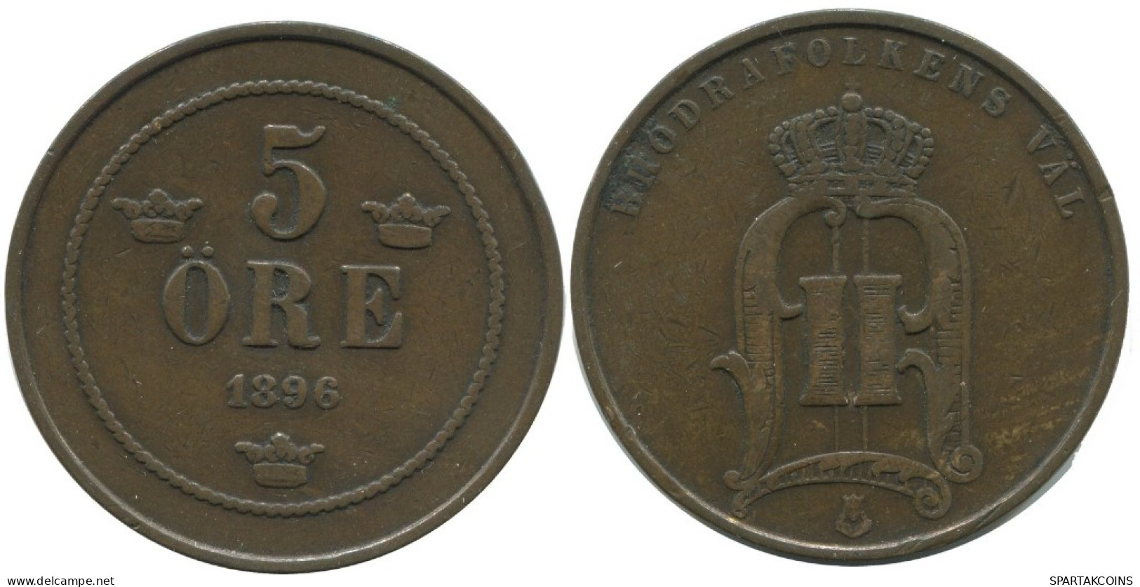 5 ORE 1896 SWEDEN Coin #AC480.2.U.A - Suède