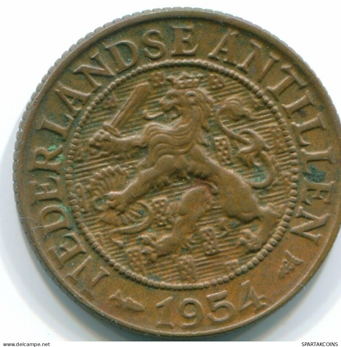 1 CENT 1954 ANTILLAS NEERLANDESAS Bronze Fish Colonial Moneda #S11012.E.A - Antilles Néerlandaises