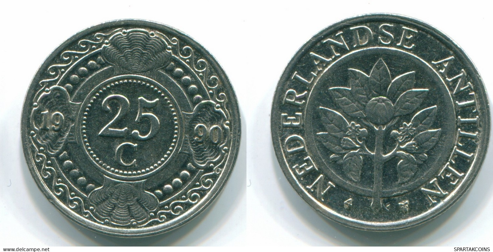 25 CENTS 1990 ANTILLAS NEERLANDESAS Nickel Colonial Moneda #S11252.E.A - Netherlands Antilles