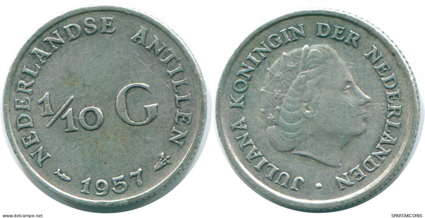 1/10 GULDEN 1957 NETHERLANDS ANTILLES SILVER Colonial Coin #NL12159.3.U.A - Netherlands Antilles