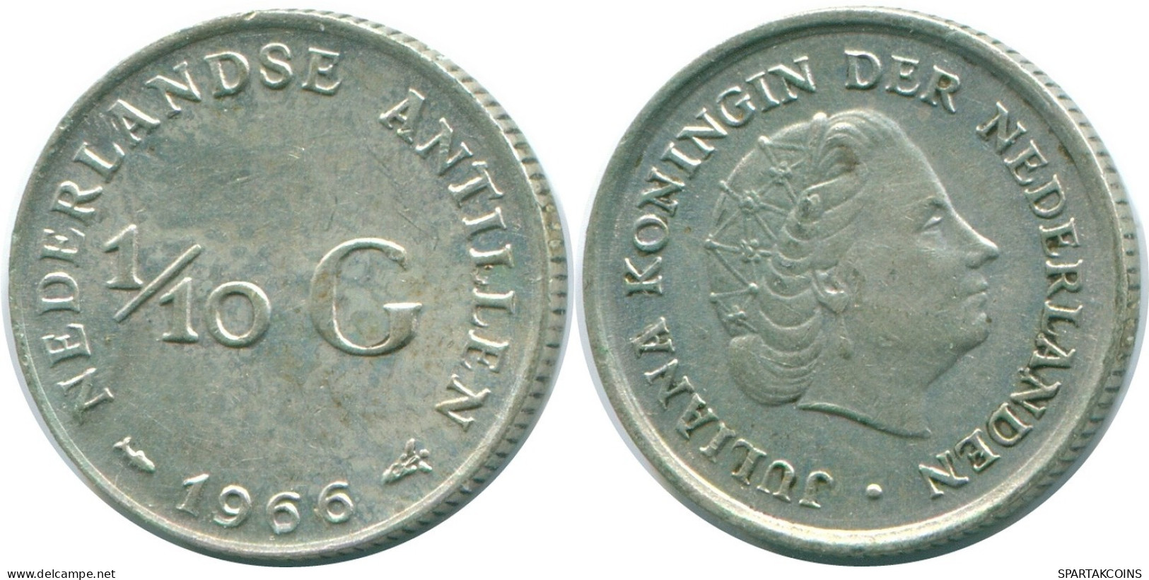 1/10 GULDEN 1966 ANTILLAS NEERLANDESAS PLATA Colonial Moneda #NL12866.3.E.A - Netherlands Antilles