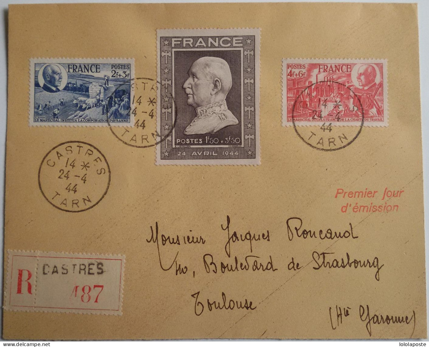 FRANCE - FDC PETAIN  N° 606/08 Sur Enveloppe Recommandée De Castres Pour Toulouse - RARE - ....-1949