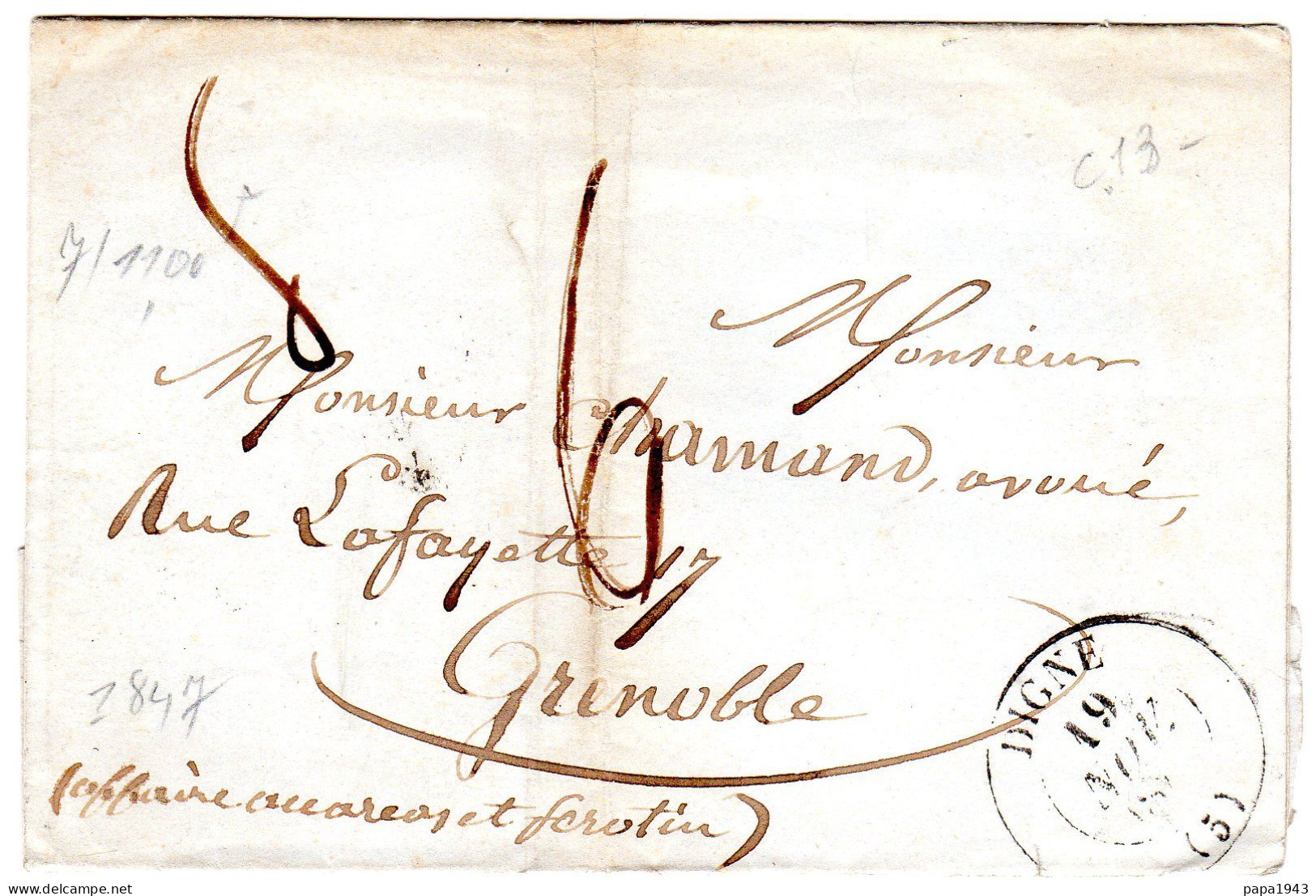 1847  CAD T 13 De DIGNE Envoyée à  GRENOBLE - Other & Unclassified