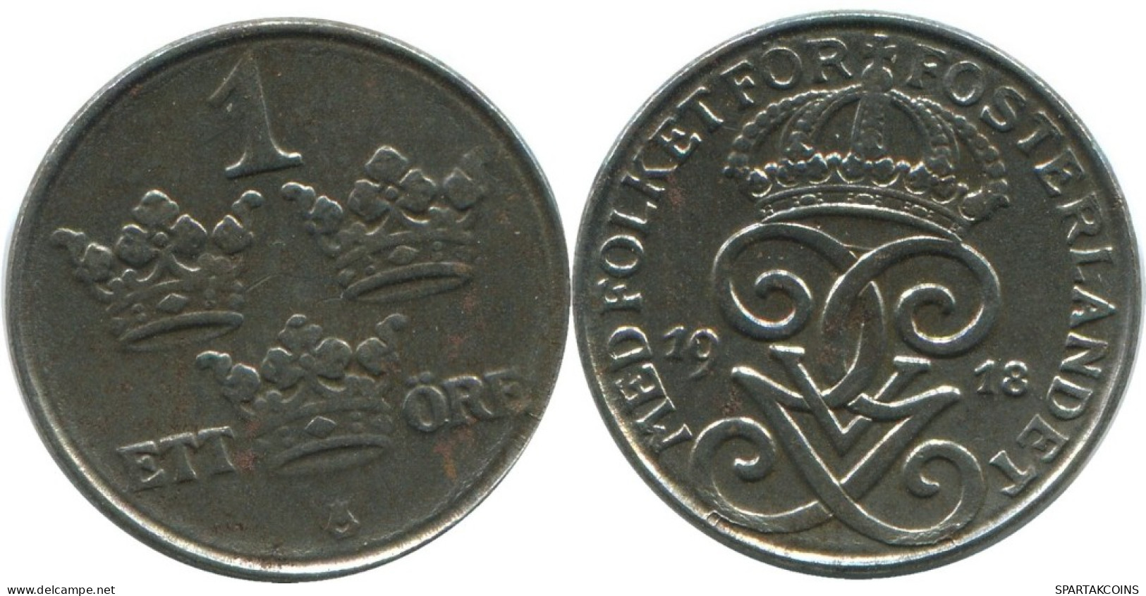 1 ORE 1918 SCHWEDEN SWEDEN Münze #AD155.2.D.A - Zweden