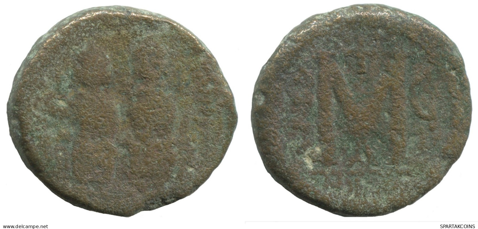 JUSTIN II AND SOPHIA AE FOLLIS 565-578 AD 14.9g/28mm BYZANTIN #SAV1025.10.F.A - Byzantine