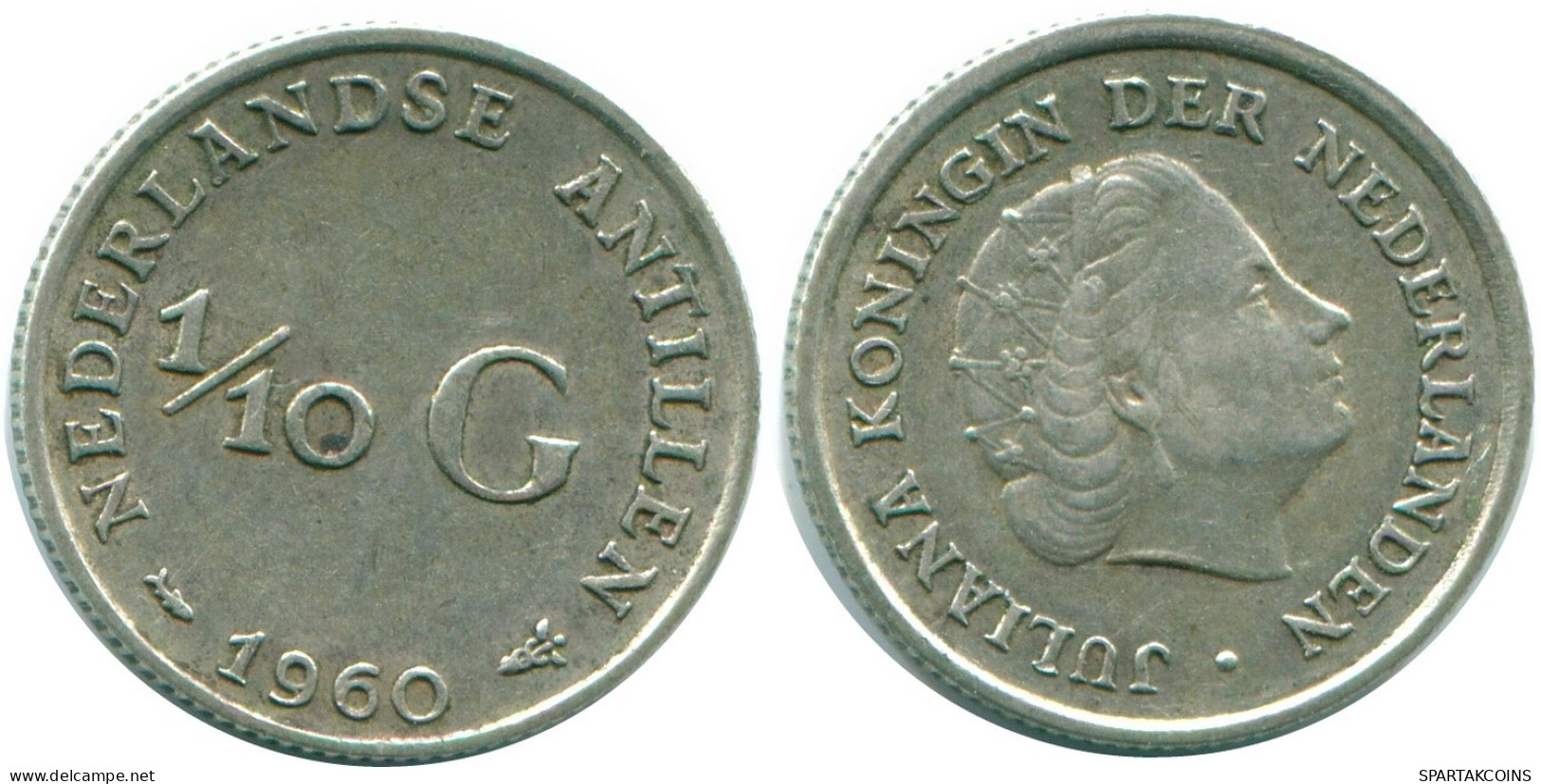 1/10 GULDEN 1960 NETHERLANDS ANTILLES SILVER Colonial Coin #NL12310.3.U.A - Niederländische Antillen