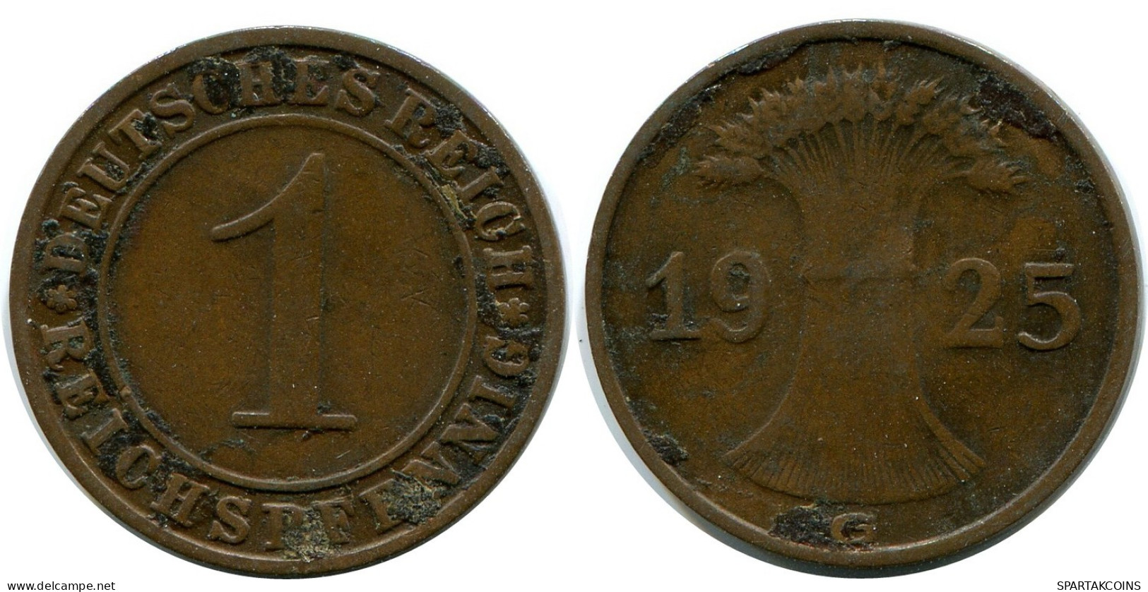 1 REICHSPFENNIG 1925 G GERMANY Coin #DB776.U.A - 1 Renten- & 1 Reichspfennig