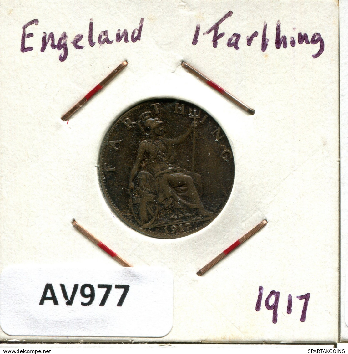 FARTHING 1917 UK GREAT BRITAIN Coin #AV977.U.A - B. 1 Farthing