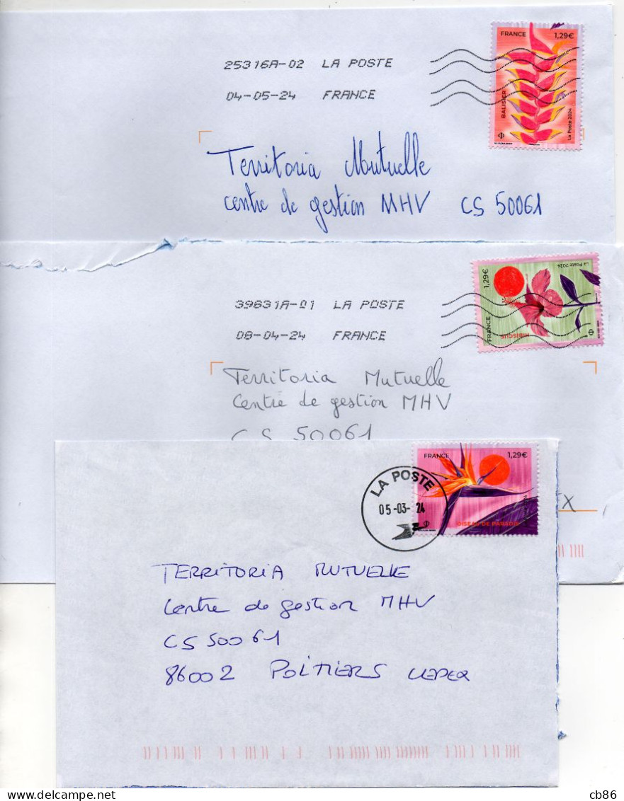 Timbre 2024 3 Fleurs Tropicales Oiseau De Paradis, Hibiscus, Balisier - 1961-....