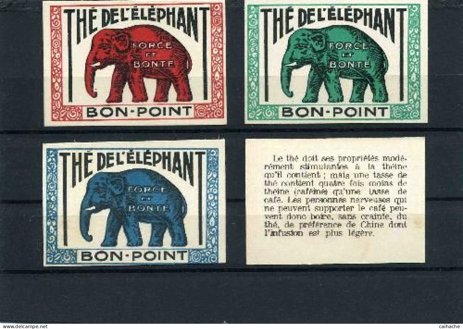THE DE L'ELEPHANT -3 Bon-Point Cartons - Force Et Bonté - 3 Couleurs Differentes -SUPERBE - - Thé & Café