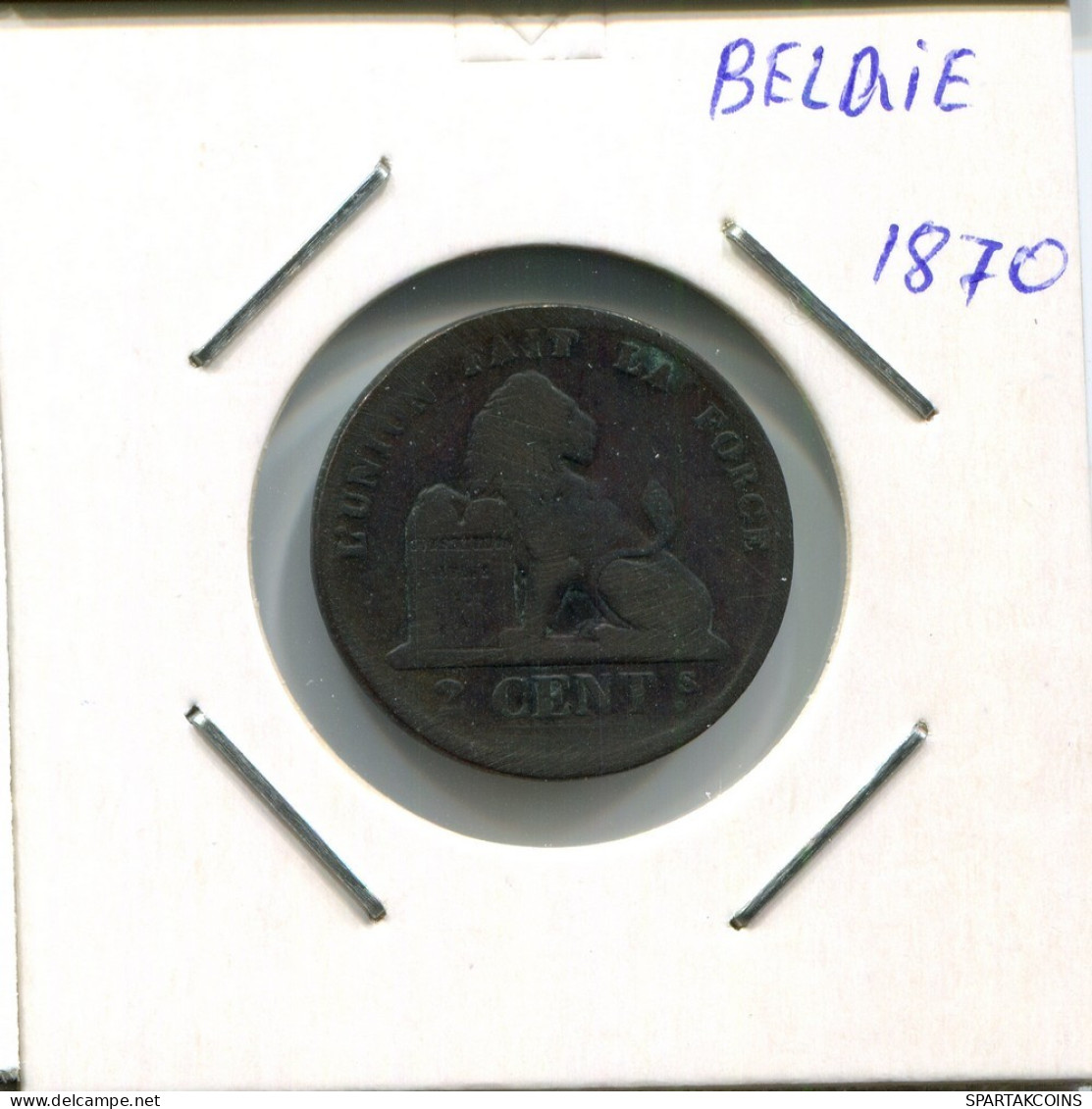 2 CENTIMES 1870 FRENCH Text BELGIQUE BELGIUM Pièce #AR415.F.A - 2 Centimes