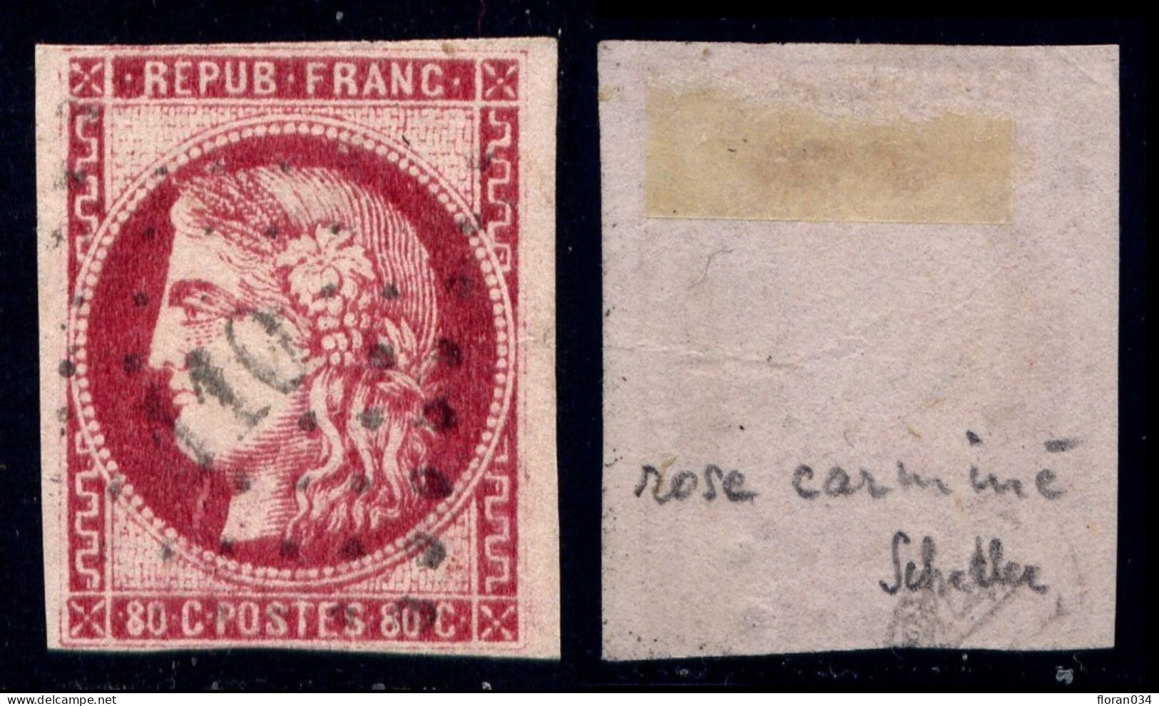 France N° 49c Rose Carminé Obl. Pc - Signé Calves/Calves - 1er Choix - 1870 Bordeaux Printing