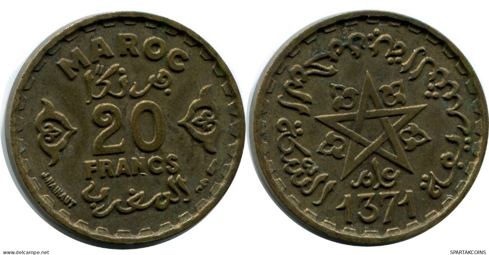 20 FRANCS 1951 MARRUECOS MOROCCO Islámico Moneda #AH637.3.E.A - Marokko