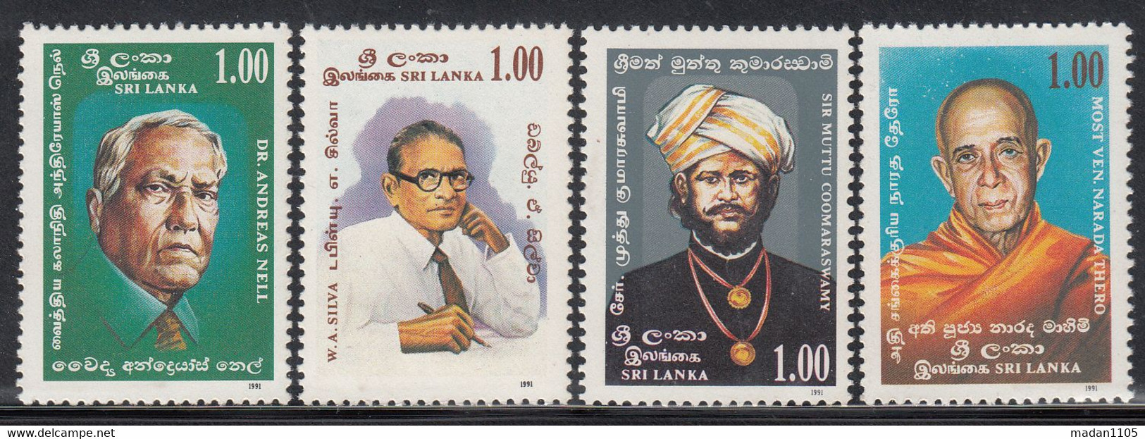 SRI LANKA , 1991 , National Heroes, Set 4 V,   MNH, (**) - Sri Lanka (Ceylan) (1948-...)