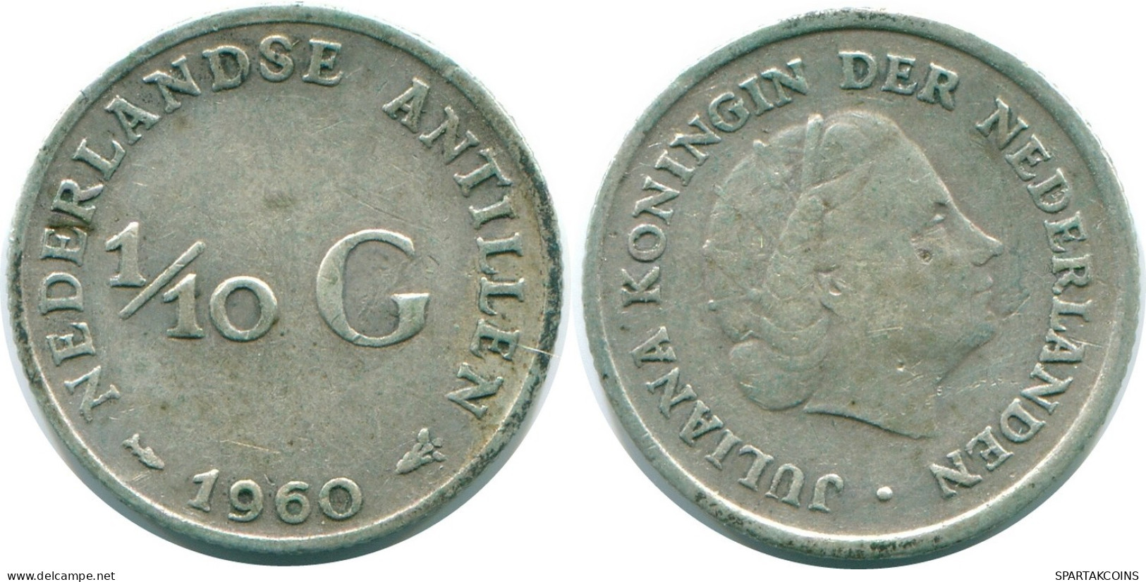 1/10 GULDEN 1960 ANTILLES NÉERLANDAISES ARGENT Colonial Pièce #NL12286.3.F.A - Netherlands Antilles