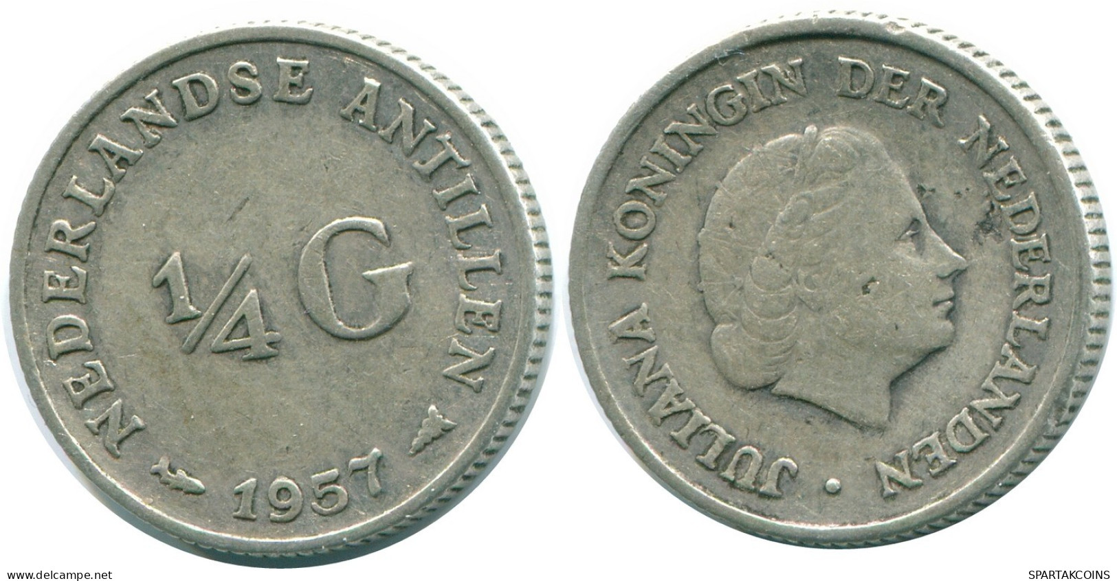 1/4 GULDEN 1957 NETHERLANDS ANTILLES SILVER Colonial Coin #NL10984.4.U.A - Netherlands Antilles