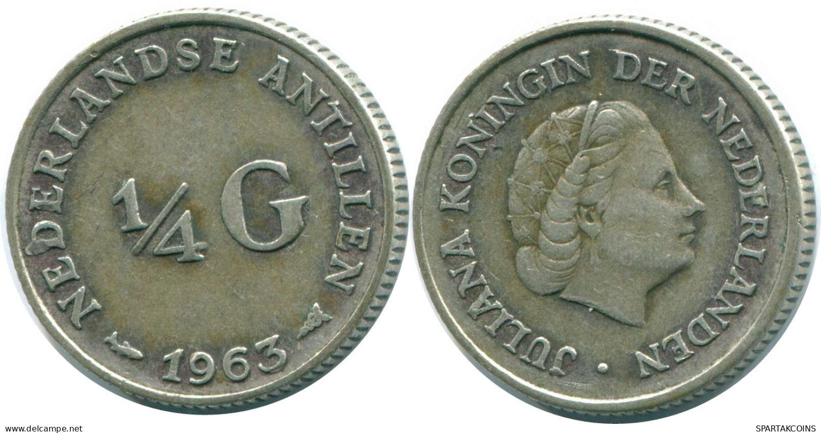 1/4 GULDEN 1963 NETHERLANDS ANTILLES SILVER Colonial Coin #NL11250.4.U.A - Netherlands Antilles