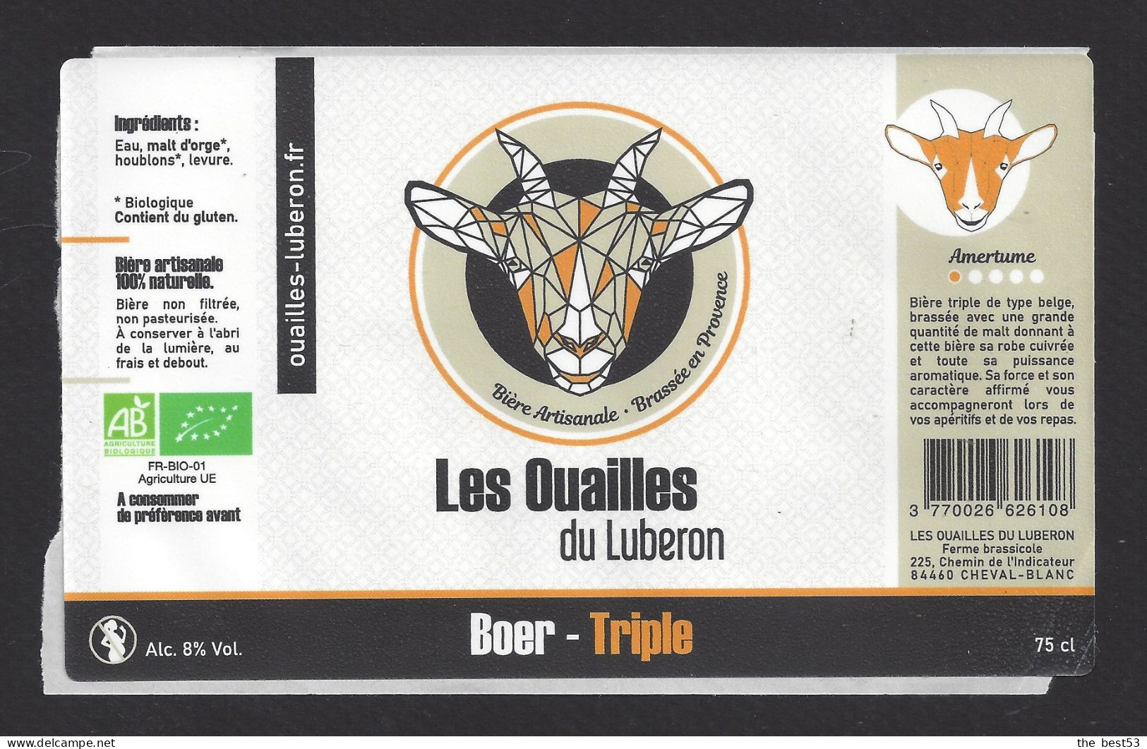 Etiquette De Bière Boer Triple  -  Brasserie  Les Ouailles Du Luberon  à  Cheval Blanc   (84) - Bier