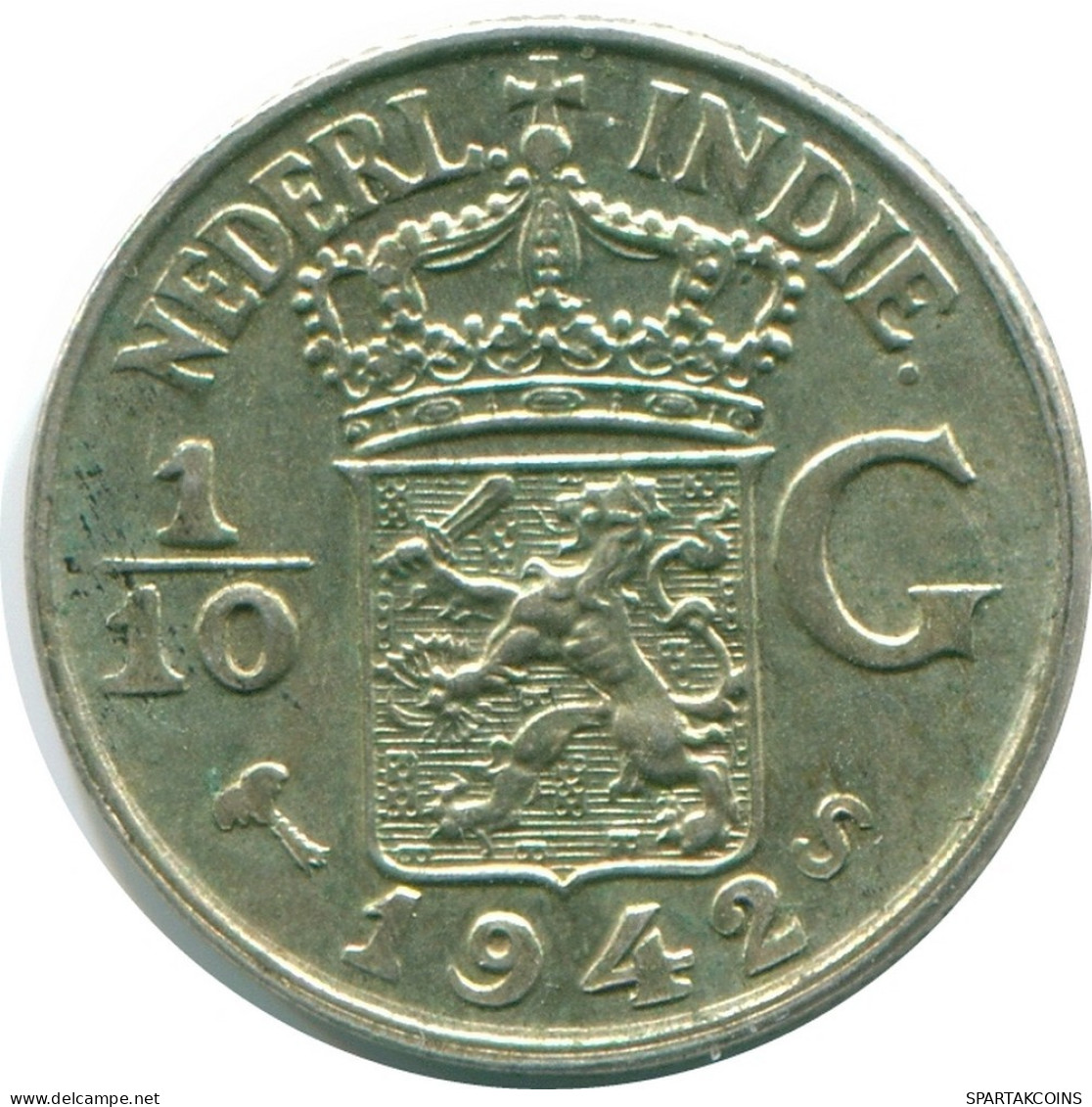 1/10 GULDEN 1942 NETHERLANDS EAST INDIES SILVER Colonial Coin #NL13931.3.U.A - Dutch East Indies