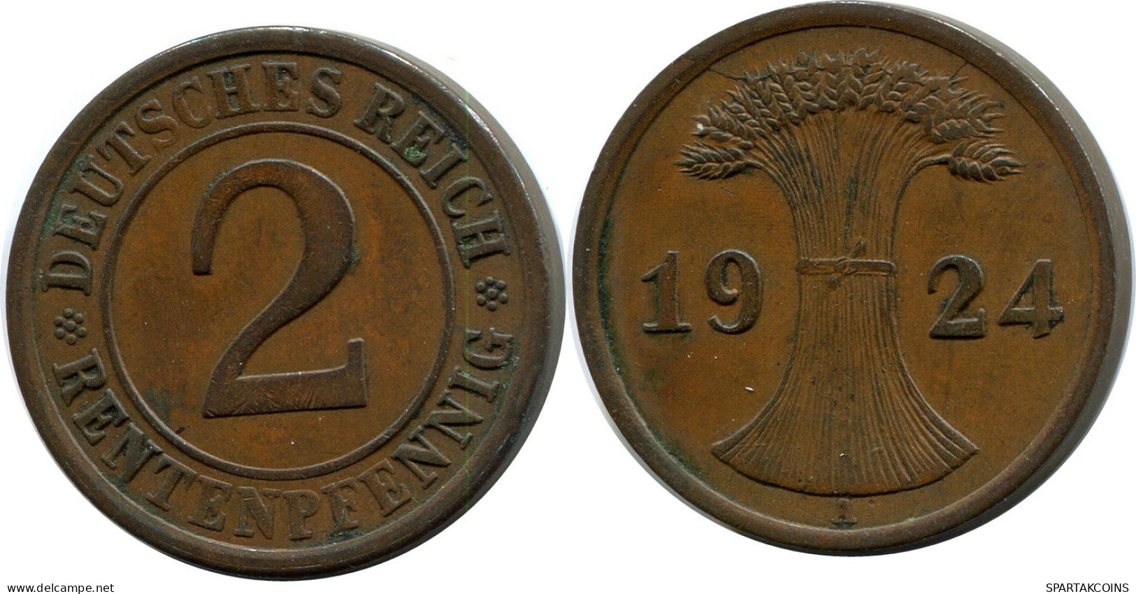 2 RENTENPFENNIG 1924 A DEUTSCHLAND Münze GERMANY #DB830.D.A - 2 Rentenpfennig & 2 Reichspfennig