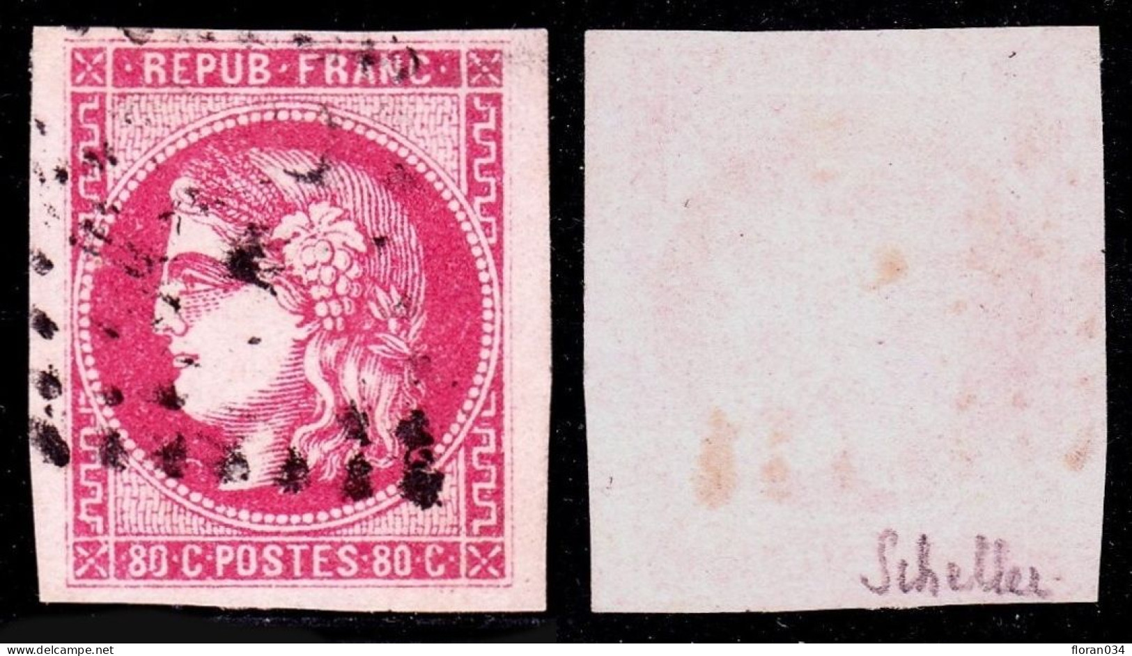 France N° 49 Obl. GC Signé Scheller - Cote 350 Euros - TB Qualité - 1870 Bordeaux Printing