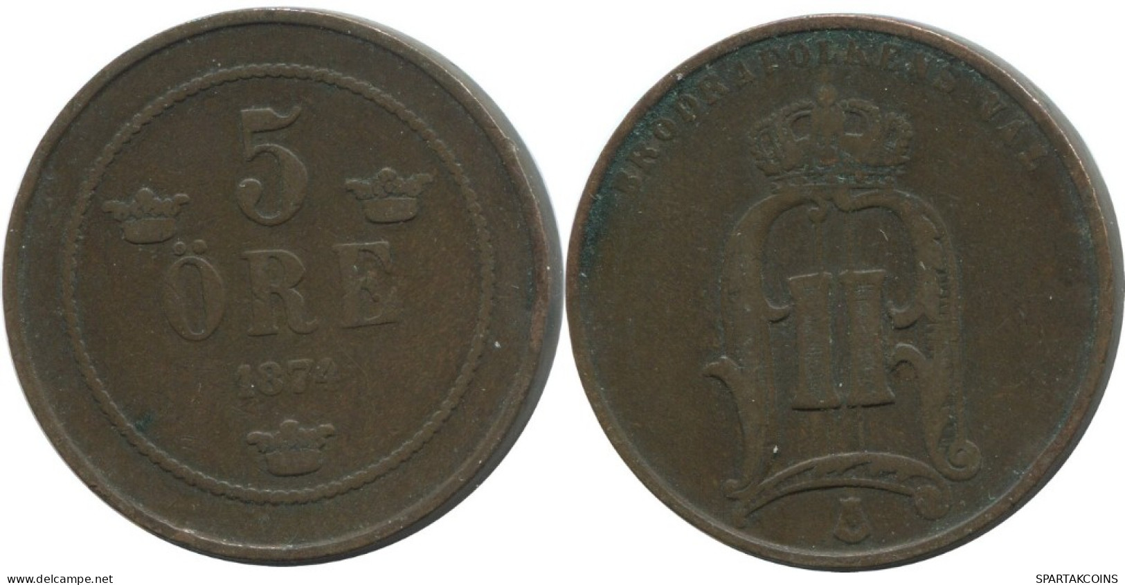 5 ORE 1874 SWEDEN Coin #AC571.2.U.A - Suède