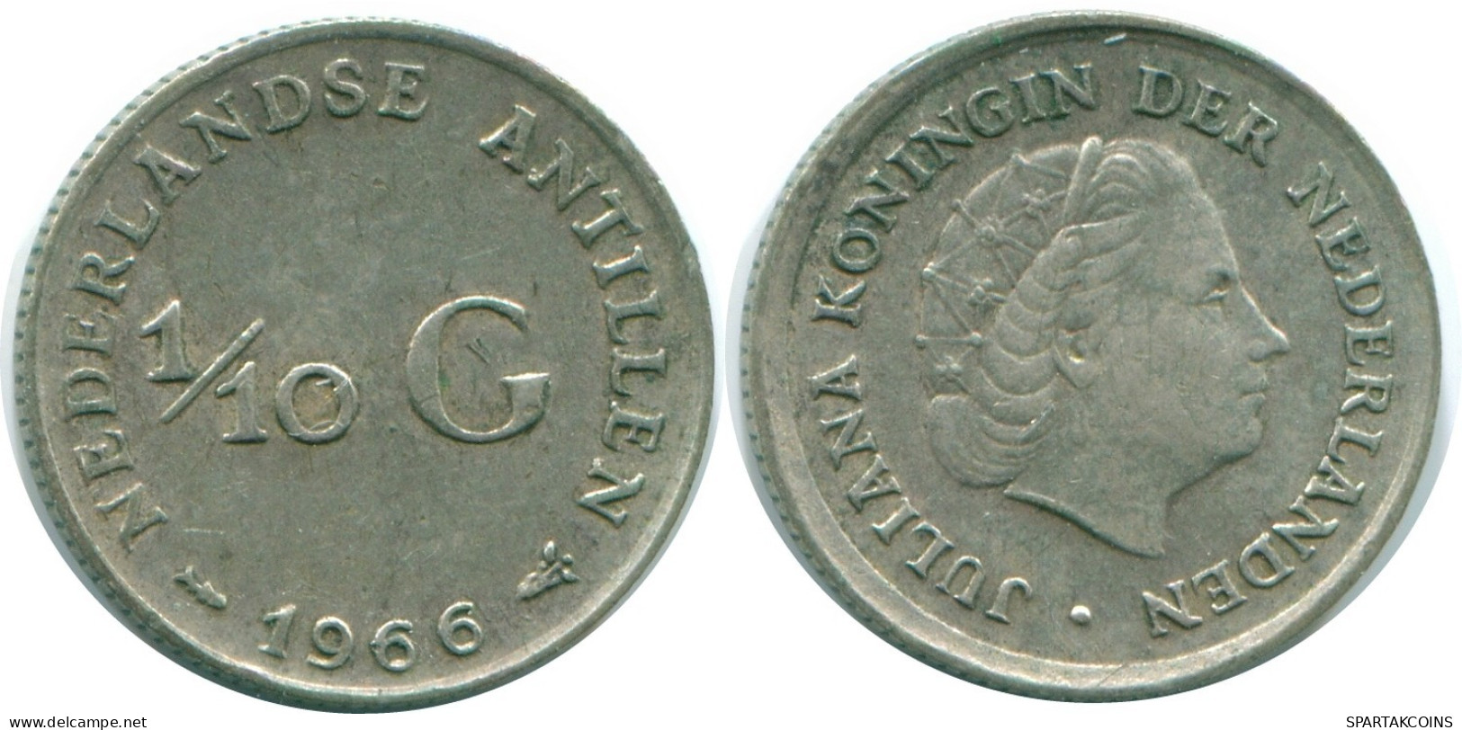 1/10 GULDEN 1966 NETHERLANDS ANTILLES SILVER Colonial Coin #NL12747.3.U.A - Antilles Néerlandaises