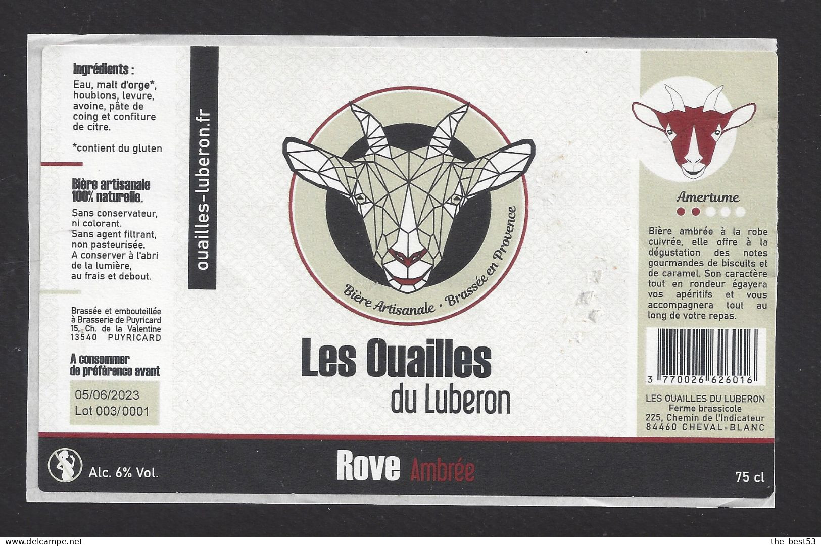 Etiquette De Bière Rove Ambrée  -  Brasserie  Les Ouailles Du Luberon  à  Cheval Blanc   (84) - Bier