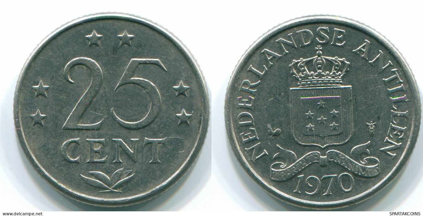 25 CENTS 1970 ANTILLAS NEERLANDESAS Nickel Colonial Moneda #S11436.E.A - Nederlandse Antillen