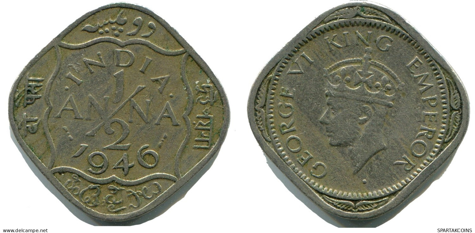 1/2 ANNA 1946 INDIA-BRITISH Moneda #AY962.E.A - India
