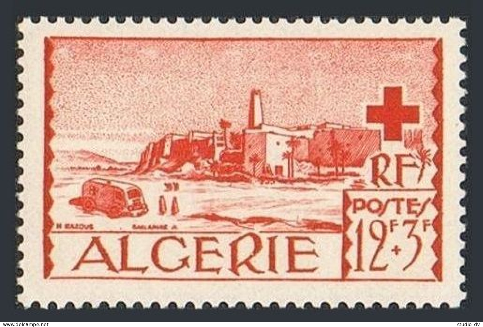 Algeria B68,MNH.Michel 311. Red Cross 1952.View Of El Oued.Map,truck. - Algeria (1962-...)