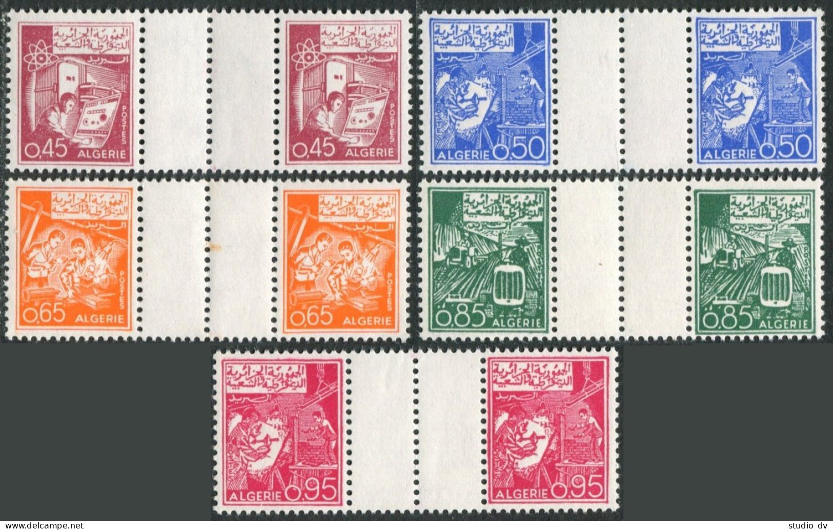 Algeria 326-330 Gutter,MNH.Mi 423-427. Definitive 1964.Tractors,Atom,Lathe, - Algerien (1962-...)