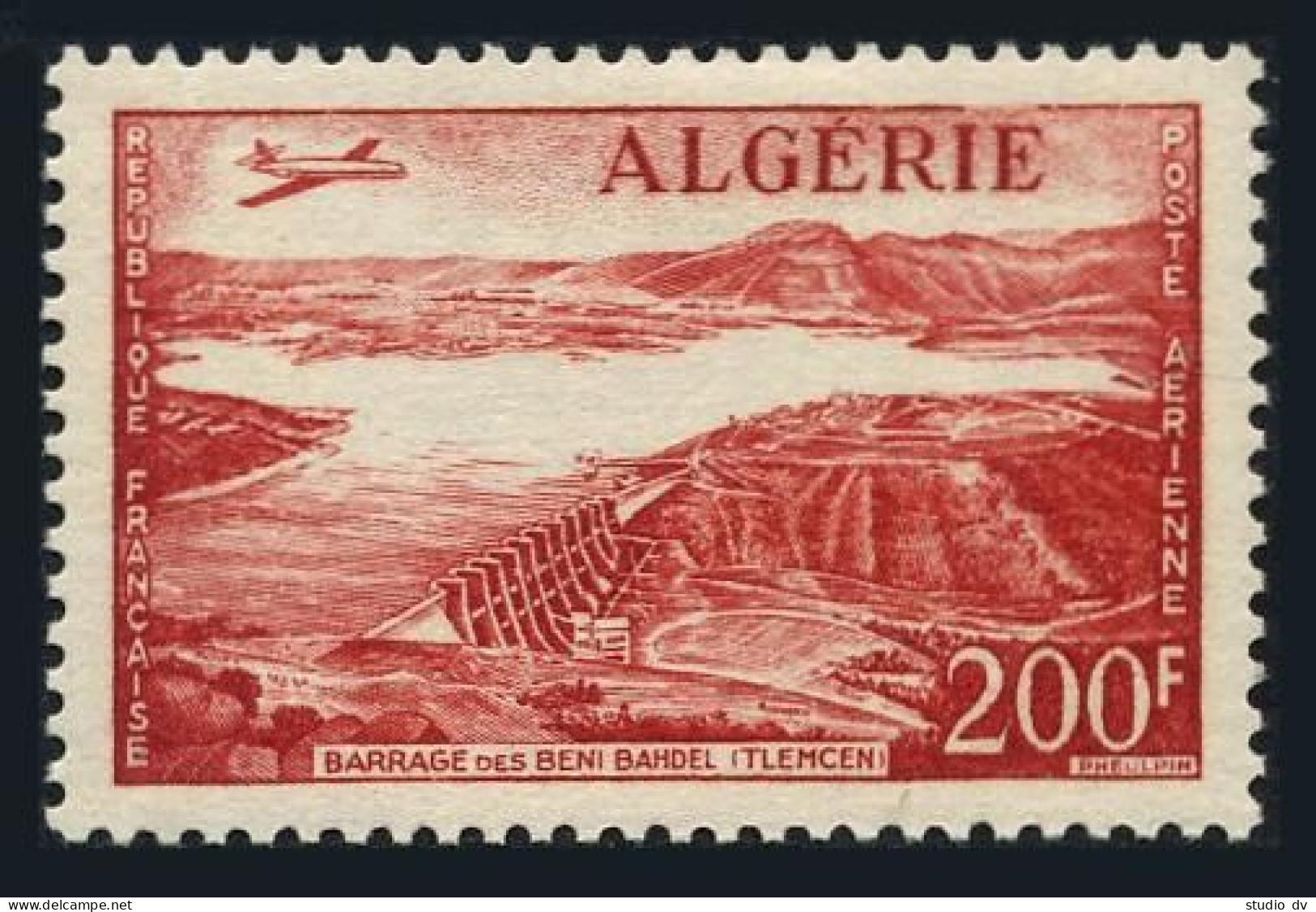 Algeria C12,MNH.Michel 368. Air Post 1957.Beni Bahdel Dam. - Algérie (1962-...)