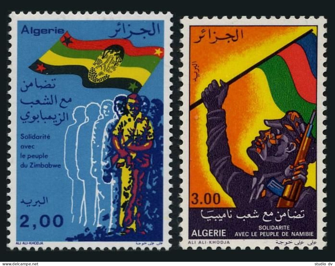 Algeria 589-590,lightly Hinged.Michel 699-700. Solidarity With Zimbabwe,Namibia. - Algérie (1962-...)