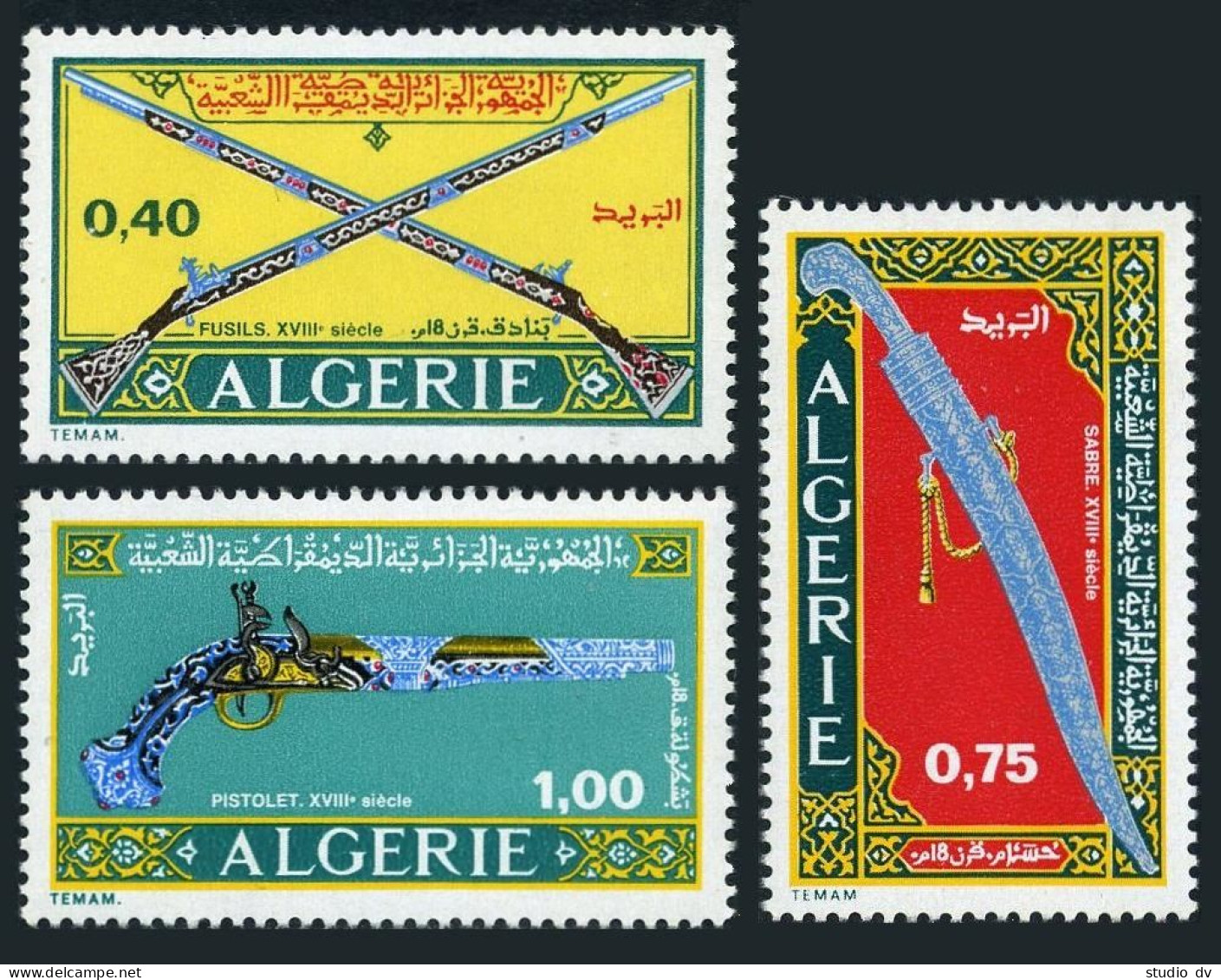 Algeria 444-446,lightly Hinged.Michel 553-555. Weapons 1970.Saber,Guns,Pistol. - Algerien (1962-...)