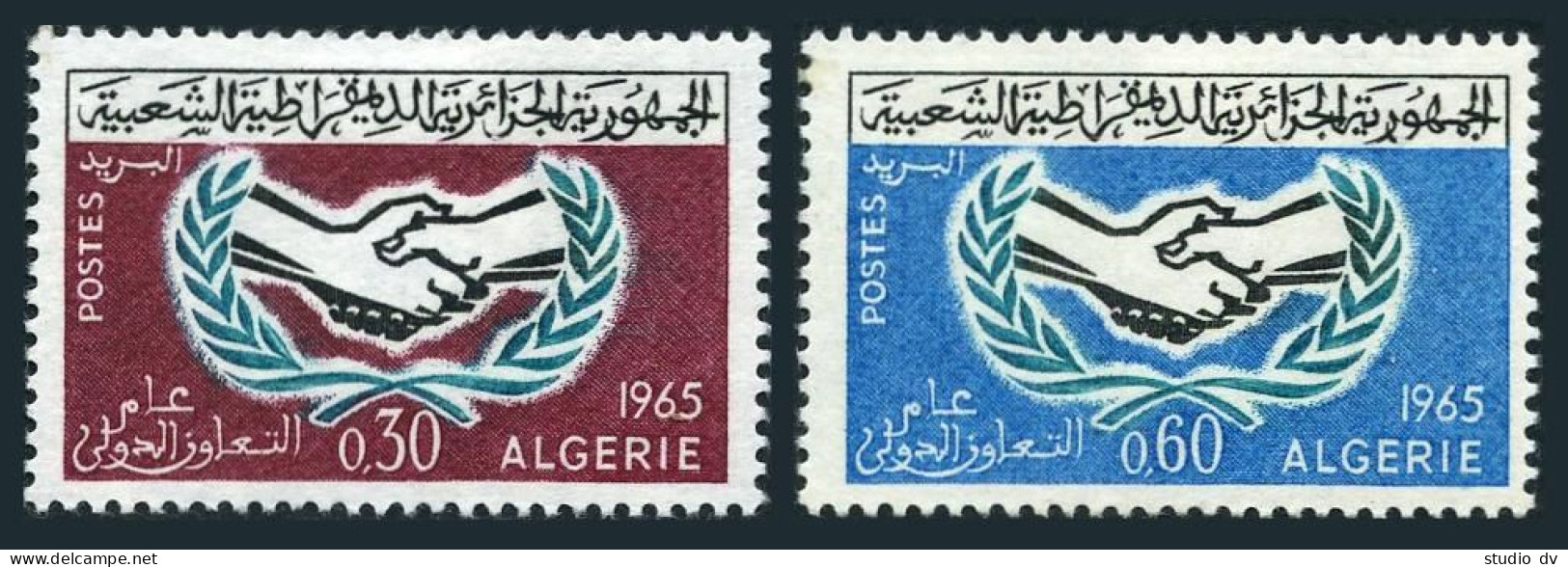 Algeria 337-338,lightly Hinged.Michel 437-438. Cooperation Year ICY-1965.Emblem. - Algerije (1962-...)
