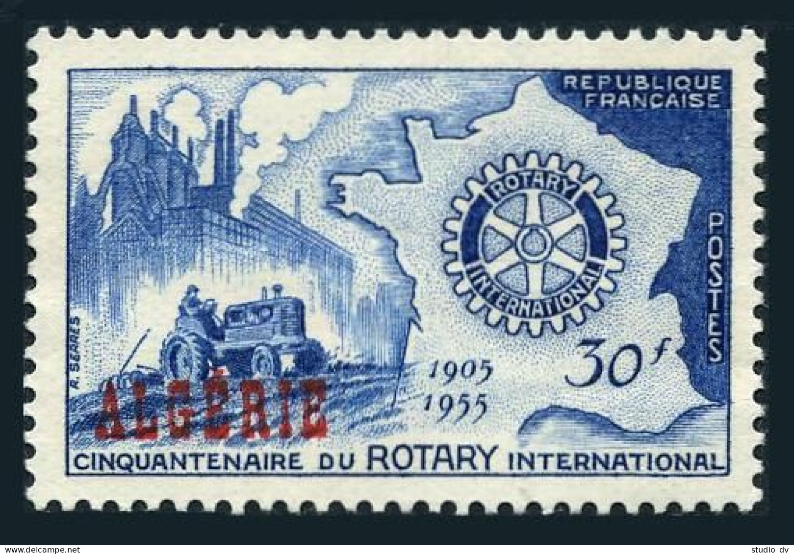 Algeria 264, MNH. Michel 343. Rotary International 50th Ann. 1955. Map, Castles. - Algeria (1962-...)